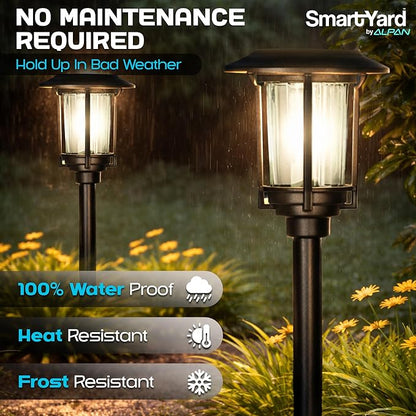 Solar Pathway Lights – Pack of 6, 6 Lumens, Warm White LED, Bronze Finish, Durable Die-Cast Aluminum & Stainless Steel with Glass Lens, Outdoor Garden Lighting, LED Solar Pathway Lights