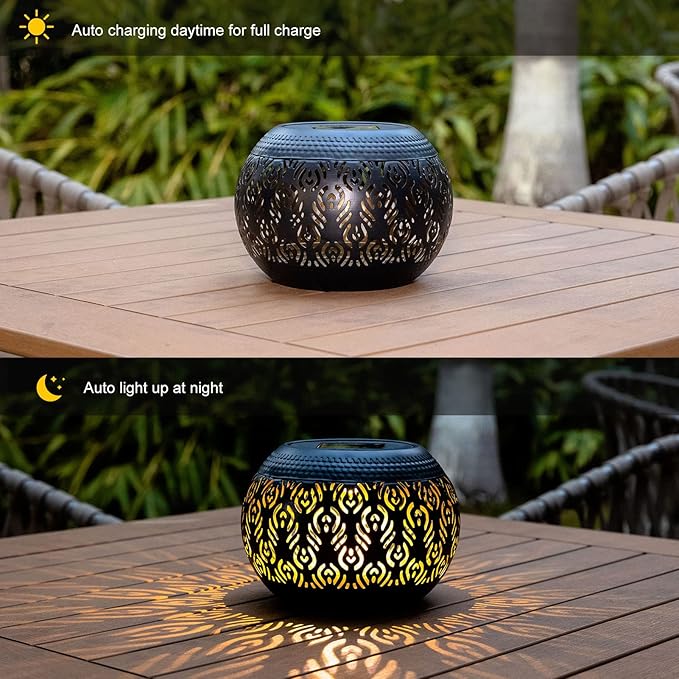 Solar Lanterns Waterproof Outdoor Decor,Hollow Out Retro Metal Solar Lights, Unique Gardening Gifts for Women Mom, Outside Garden Yard Porch Lawn Indoor Tabletop Decorations