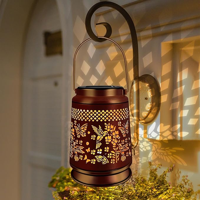KY&BOSAM Solar Lanterns Outdoor Waterproof Hummingbird & Butterfly Lantern Garden Decor Birthday Gift for Women Mom Metal Hanging Solar Light LED Decorative for Patio Yard Lawn Backyard Front Porch