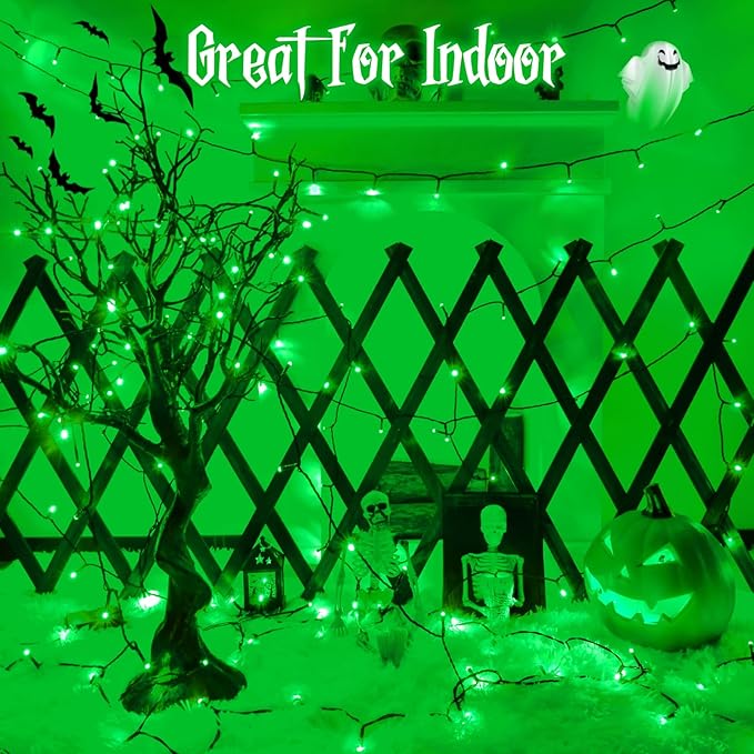 Christmas Lights String Total 100LED Battery Operated Outdoor 8 Modes with Timer 16.4Ft*2, 50LED*2 Waterproof Fairy Lights Indoor for Christmas Decor, Green, 2-Pack