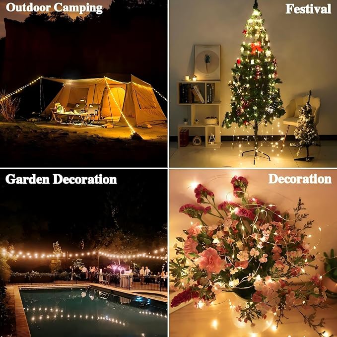 Camping String Lights, 4000mAh Rechargeable Tent Lights with 13 Lighting Modes, 32.8ft Retractable Waterproof Camp Light, Outdoor Portable Lights for Tent, Travel, Garden Decoration
