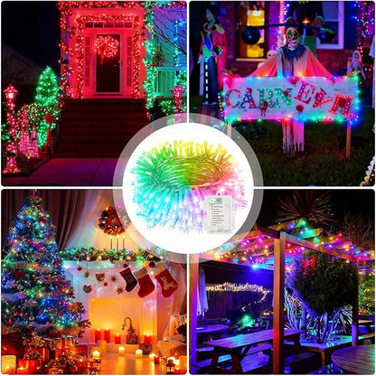 String Lights Outdoor with 8 Lighting Modes, 2 PCS 33FT 100 LEDs Fairy Lights Battery Operated with Timer, Twinkle Christmas Lights for Outside, Christmas, Holiday(Multicolor)