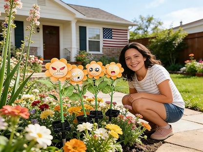 Customizable 4 Pack Bobble Face Wind Spinners Sunflower Fairy Light Pinwheels Solar Light Outdoor - Garden Decor, Waterproof Auto-On/Off Pathway, Lawn, Yard Stake Light Windmill