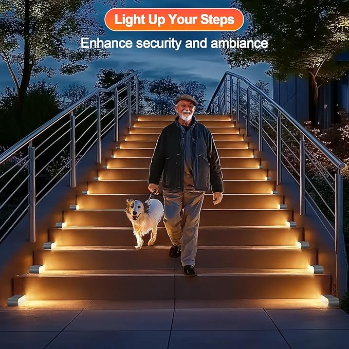 Solar Step Lights for Outside, 8-Pack Stair Light Outdoor Waterproof IP67, 14 LED Warm White Light Solar Powered Lighting for Steps, Stairs, Deck, Patio, Walkway, Front Porch Decor