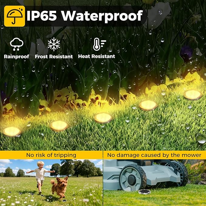 30 Pack Solar Ground Lights Outdoor, 8 LED Mini Flat Solar Disk Lights, IP65 Waterproof Anti-Rust Disc Light, Landscape Lighting for Garden Pathway Yard Walkway Driveway Lawn,Warm White