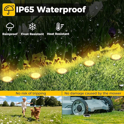 24 Pack Solar Ground Lights Outdoor, 8 LED Mini Flat Solar Disk Lights, IP65 Waterproof Anti-Rust Disc Light, Landscape Lighting for Garden Pathway Yard Walkway Driveway Lawn,Warm White
