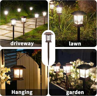 6Pack Solar Pathway Lights Outdoor Waterproof IP65, Brown Solar Lights Outdoor with Hook Upgraded 1000mAH Battery, Up to 12Hrs, Auto On/Off, Garden Decor for Yard, Driveway, Walkway (Bulb)