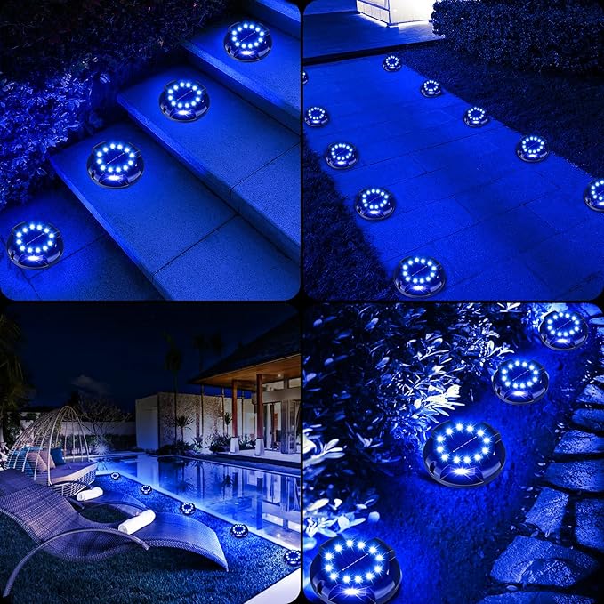 12-Pack Blue In-Ground Solar Lights, Flat LED Walkway