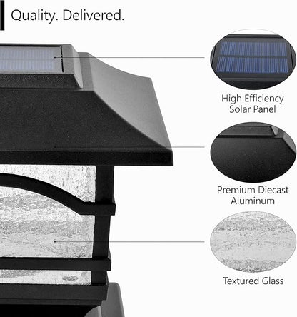 Davinci Lighting Premium Solar Outdoor Post Cap Lights - 4x4 5x5 6x6 - Bright LED Light for Fence Deck Garden or Patio Posts - Slate Black (2 Pack)