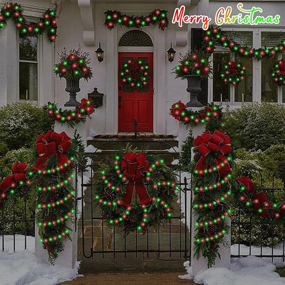 YEGUO Christmas Lights Battery Operated, 2 Pack Each 33ft 100 LED Red and Green String Lights Outdoor Waterproof, 8 Modes Green Wire Fairy Light Indoor with Remote