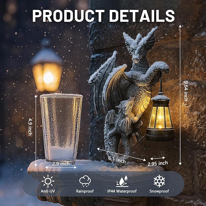 Solar Dragon Decor Tree Hugger Statue | Outdoor Garden Statue with LED Light for Yard, Patio, Balcony | Fantasy Dragon Figurine for Trees, Walls, Fences | Unique Gift for Women, Men & Mom
