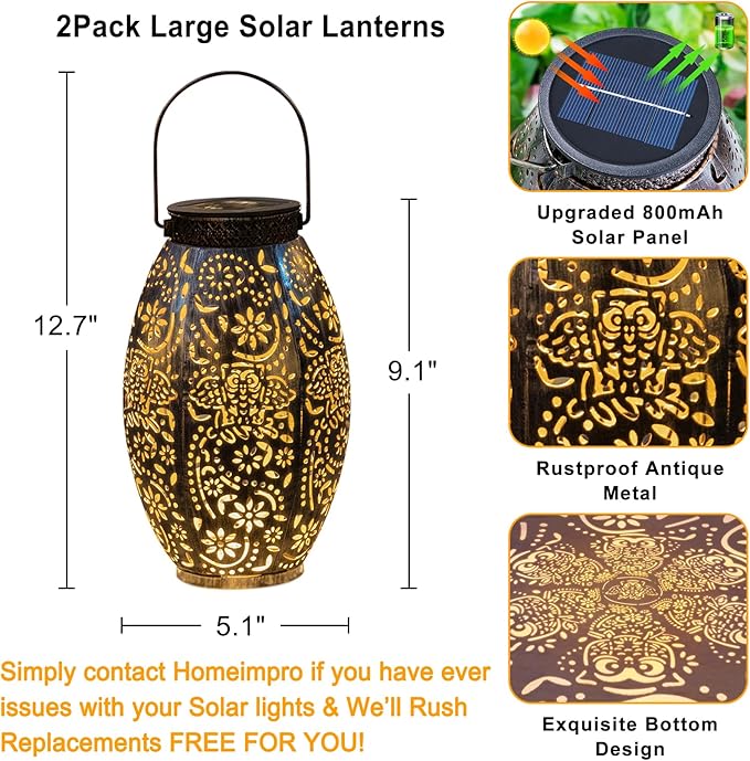 Owl Solar Hanging Lanterns 2-Pack, Metal Backyard Decor