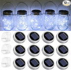 Mason Jar Lid Fairy Lights 12-Pack, Solar Party LED