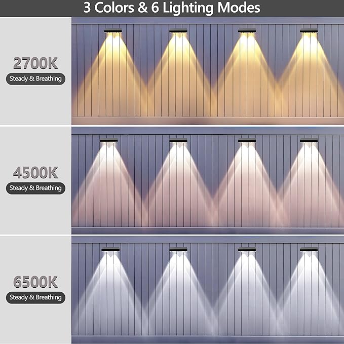 Brizled Solar Fence Lights Outdoor, 12 Pack 6 Modes 2700/4500/6500K 250ml Fence Solar Lights, IP65 Waterproof Outdoor Wall Light Landscape Lighting for Backyard Garden Patio Deck Railing Wall Poolside