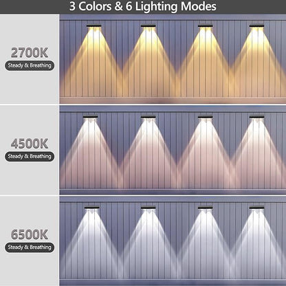 Brizled Solar Fence Lights Outdoor, 12 Pack 6 Modes 2700/4500/6500K 250ml Fence Solar Lights, IP65 Waterproof Outdoor Wall Light Landscape Lighting for Backyard Garden Patio Deck Railing Wall Poolside