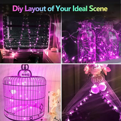 2 Pack 100LED Christmas Battery Operated Fairy Lights with Remote, 8 Modes String Lights with Timer, Dimmable, Memory Function, Waterproof Twinkle Lights for Outdoor Indoor Christmas Decor(Purple)