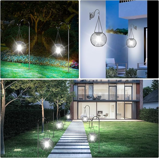 2-Pack Hanging Solar Outdoor Lanterns, Decorative Waterproof LED