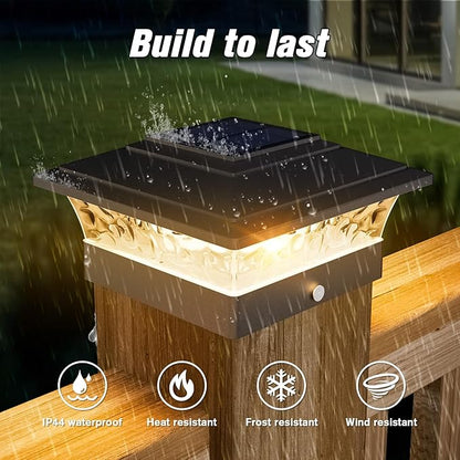 Solar Post Cap Lights Outdoor 6pack, Waterproof Solar Powered Deck Fence Post Lights Fit 4x4 Wood/Vinyl Posts, Black Deck Post Lights with Warm/Cool White for Garden, Patio, Porch, Fence