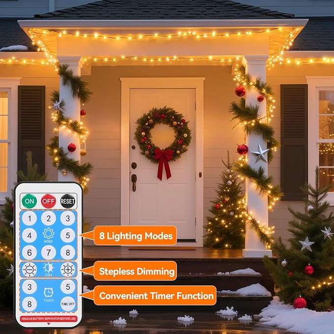 Lakumu 2-in-1 Rechargeable Fairy Lights Battery Operated, 132FT(2×66) Twinkle Lights with Remote & Timer, 400 LED String Lights for Bedroom Waterproof Outdoor Camping, Christmas Decorations Warm White