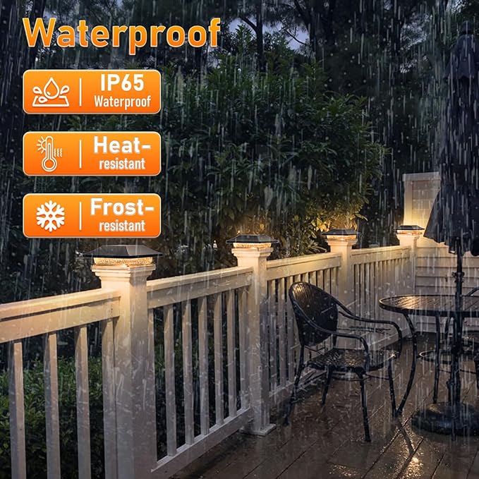 Viewsun 12 Pack Solar Post Cap Lights, Outdoor Fence Solar Powered Cap with 4 Lighting Modes Waterproof Light Decorative for Deck Patio or Garden Decor, Fits 4x4 Wood Vinyl Posts