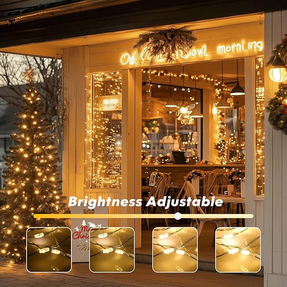 Lakumu 132FT(66*2) Rechargeable Fairy Lights Battery Operated, Twinkle Lights with Remote &Timer, Warm White LED String Lights for Bedroom Waterproof Outdoor Camping DIY Wedding Christmas Decorations