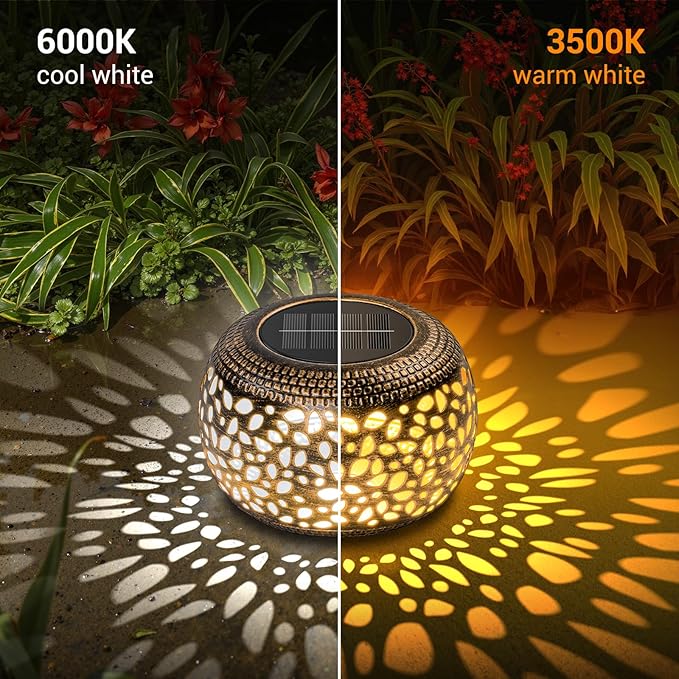 2 Pack Bronze Solar Lanterns Outdoor Waterproof Lights: Hollow Out Metal Table Light, Unique Gardening Gifts for Women Mom, Outside Garden Yard Balcony Indoor Tabletop Decorations, 2 Lighting Modes