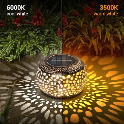 2 Pack Bronze Solar Lanterns Outdoor Waterproof Lights: Hollow Out Metal Table Light, Unique Gardening Gifts for Women Mom, Outside Garden Yard Balcony Indoor Tabletop Decorations, 2 Lighting Modes