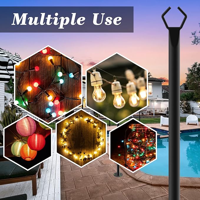 2-Pack 10ft Outdoor String Light Poles, Metal Stands