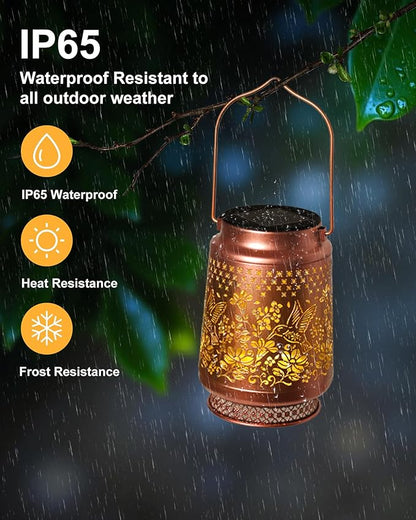 Solar Lanterns Outdoor Waterproof Hummingbird Elegant Garden Decor Birthday Gifts for Grandma Women Mom Sister Metal Hanging Solar Lights Decorations Outside for Backyard, Patio, Lawn, Porch
