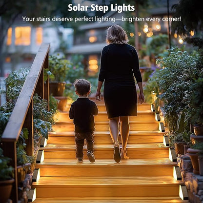 echosari 6 Pack Solar Step Lights for Outside, Ultra Bright Outdoor Stair Lights Auto ON/Off, 2835 SMD LEDs Outdoor Step Lights IP68 Fully Waterproof for Yard Garden Walkways Pathway (Warm White)