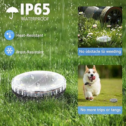 8 Pack Solar Ground Lights Outdoor Waterproof, 8 LED Solar Disc Lights, IP65 Waterproof Long Lasting Flat Light for Garden Pathway Walkway (Cool White)