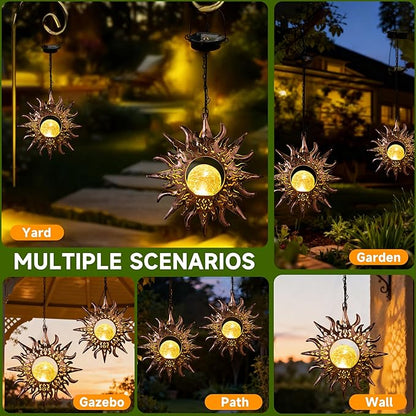 Solar Lights Outdoor Decorative,Sunflowers Hanging Solar Garden Lights Waterproof Yard Decor Metal Sun Flowers Unique Gifts Ideas for Outside Patio Lawn Tree Decorations,Yard Patio Accessories