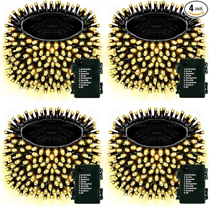 4-Pack 160ft Christmas LED String Lights, Waterproof Timer Lights