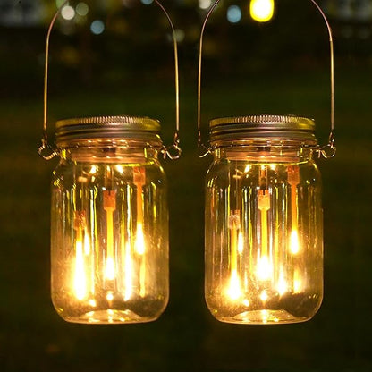 Solar Mason Jar Meteor Light Lanterns, Falling Raindrops Warm White LED Lights Build-in Mason Jar, Outdoor Decorative Waterproof with Stakes for Patio, Yard, Lawn, Tree (Mason Jar Lights, 2)