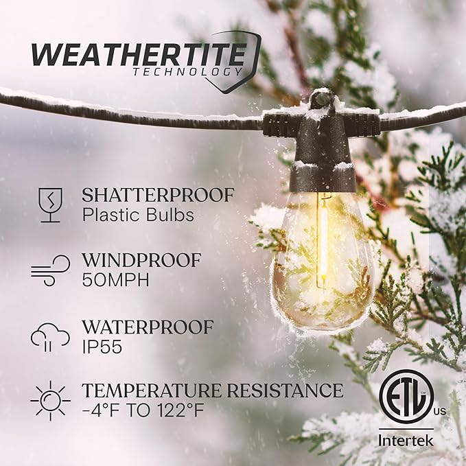 Outdoor String Lights, 48ft White Waterproof LED
