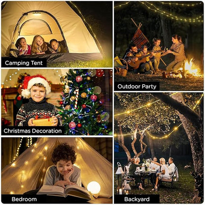OGERY 2-Pack Camping String Lights, 32.8FT Rechargeable Christmas String Lights Outdoor/Indoor, 8 Modes 4-in-1 Quick Storage Fairy Lights Portable Lamp for Xmas Tree Decor Party Camping Essentials