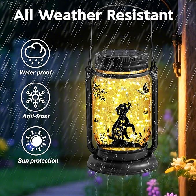 Dog Solar Lanterns 3-in-1 Outdoor Waterproof - Birthday Gifts for Dog Lovers Women Mom Christmas, Mason Jar Hanging Lanterns with Stake, Garden Decor Lights for Patio Yard Balcony Decorations