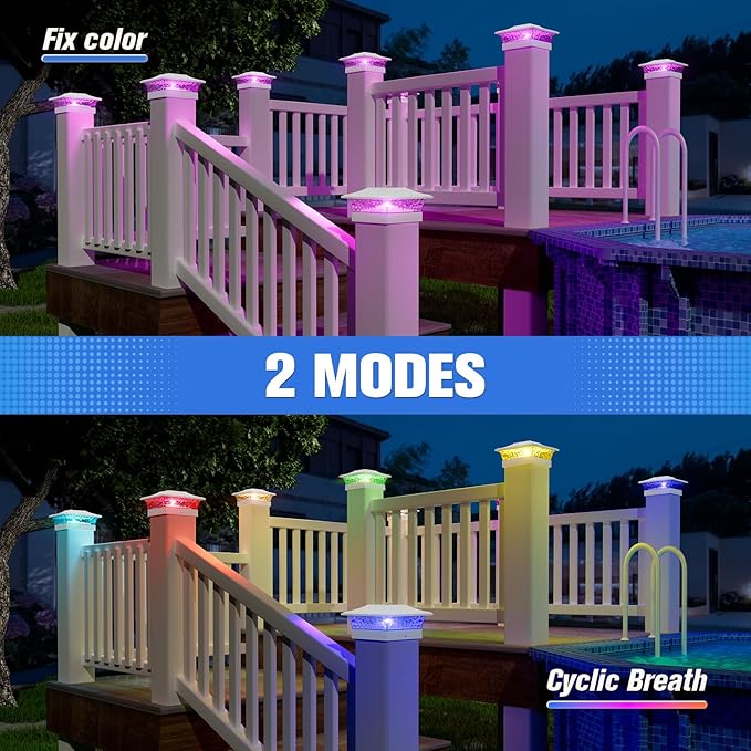 VOLISUN Solar Post Cap Light 16Pack White: RGB Color Changing - Fence Post Lights Solar Outdoor Waterproof for 4x4 x5 x6 WoodenVinyl
