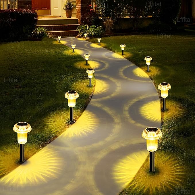 Solar Pathway Lights Outdoor 16 Pack Solar Mushroom Lights Outdoor Outside LED Lighting Stake Waterproof for Path, Lawn, Garden,Driveway, Landscape,Backyard,Courtyard(Warm White)
