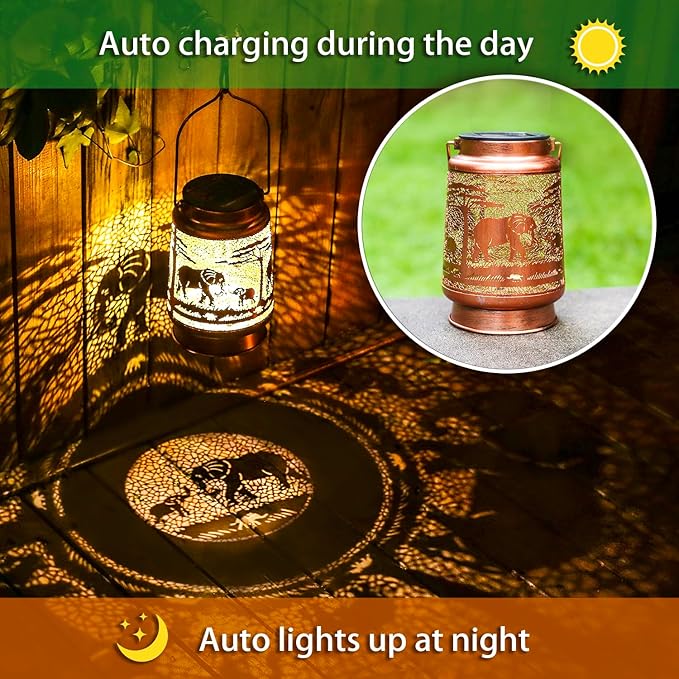 2-Pack Elephant Solar Lanterns, Waterproof LED Outdoor Lights