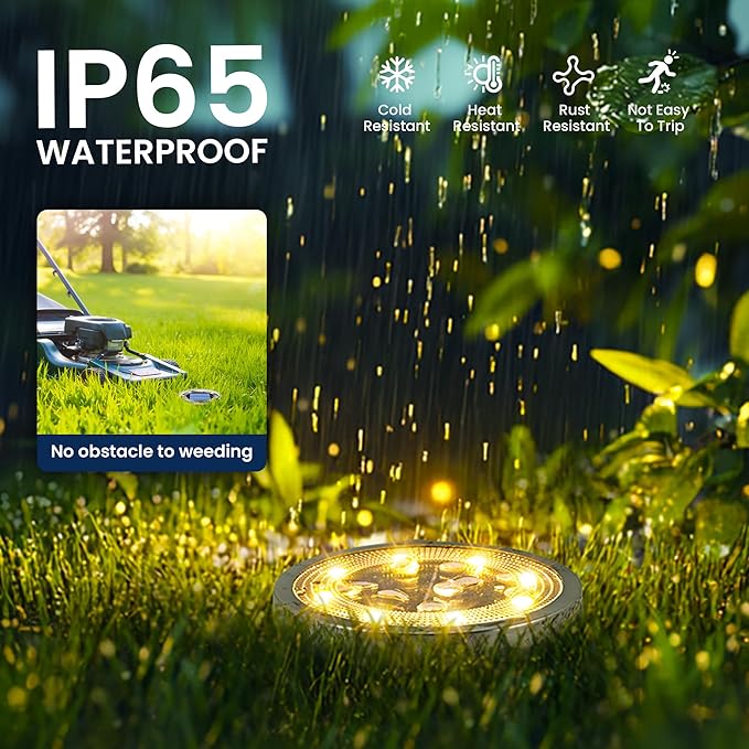 10-Pack Warm White In-Ground Solar Lights, Flat LED Landscape