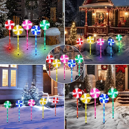 Outdoor Christmas Decorations Solar Pathway Lights, Set of 10 Lollipops Peppermint Stake Lights, 8 Modes Candy Cane Walkside Lights, Outdoor Xmas Decoration for Walkway,Yard (10PCS-Multi)
