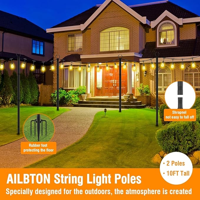 10-Pack 10ft Metal Light Poles for Deck, Heavy-Duty
