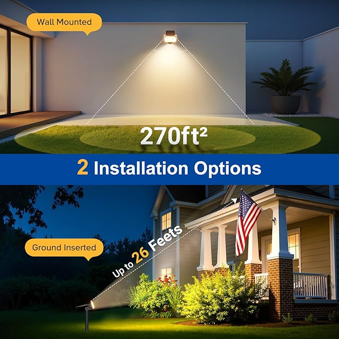 LETMY Solar Spot Lights Outdoor Waterproof with Bigger LED, 4 Pack 135°Adjustable Solar Lights Outdoor, 2-in-1 Wall Lights & 2 Modes Landscape Spotlights for Tree Yard Pathway Garden Decor(Warm White)