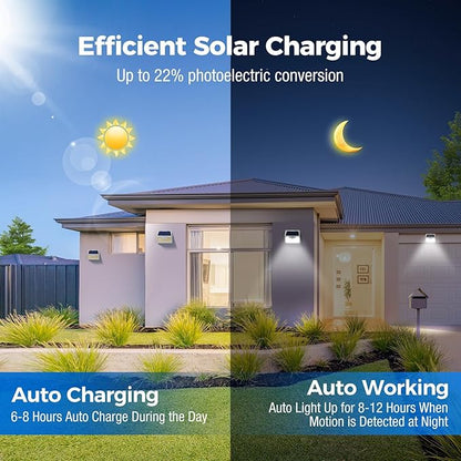 Solar Lights Outdoor Waterproof, 10 Pack 140LED Ultra-Bright Motion Sensor Light, 3 Modes Solar Powered Fence Lights, Solar Security Wall Lights for Garden Yard Outside(Cool White)