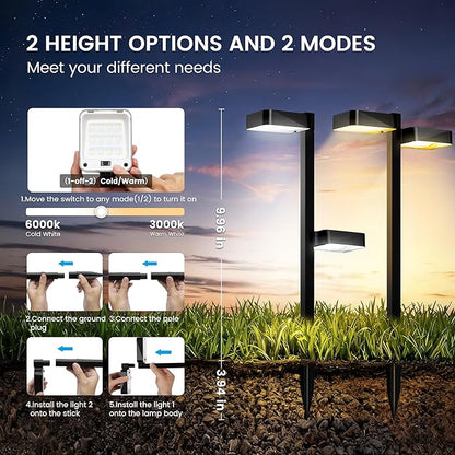 Solar Pathway Lights Outdoor Waterproof，6 Pack with 12 Head Modern Solar Lights, 2 Modes(Warm/Cold White) for Walkway,Yard,Patio,Driveway,Outside,Decor