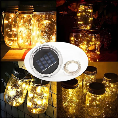 12 Pack Solar Mason Jar Lights for Outside, 30 LED Solar Mason Jar Lids Fairy Lights with 12 Hangers(No Jars) Outdoor Waterproof for DIY Patio Garden Yard Lawn Party Wedding Decoration Warm White