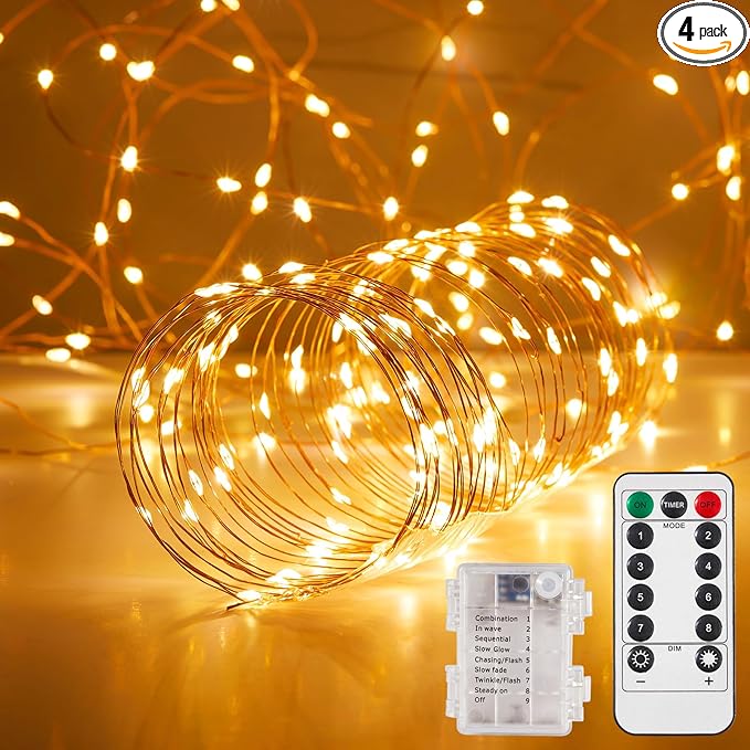 4-Pack 6ft Christmas LED String Lights, Waterproof Timer Lights