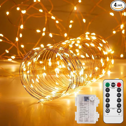 4-Pack 6ft Christmas LED String Lights, Waterproof Timer Lights