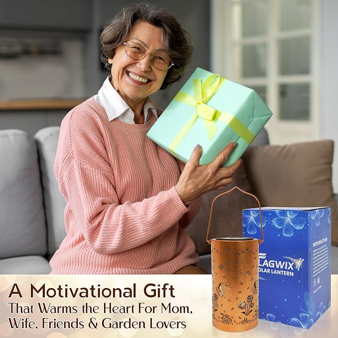 FLAGWIX Butterfly Gifts for Women Men - Solar Lanterns Outdoor Waterproof, Garden Decor for Outside - Motivational Mothers Day Birthday Gifts for Mom Grandma, Decorative Lantern for Garden Yard Patio